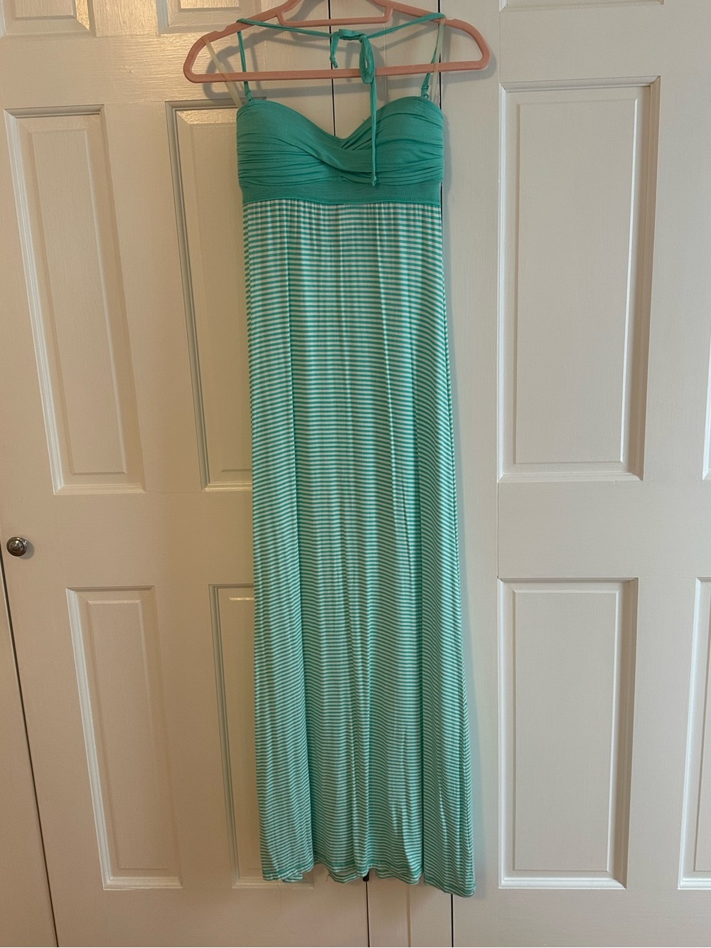 Body Glove Teal and White Striped Maxi Dress